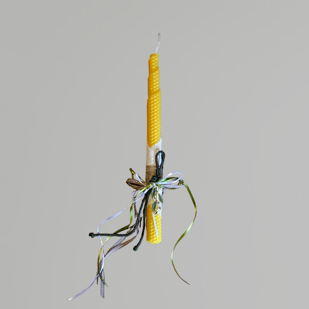 Easter candle with metal olive branch