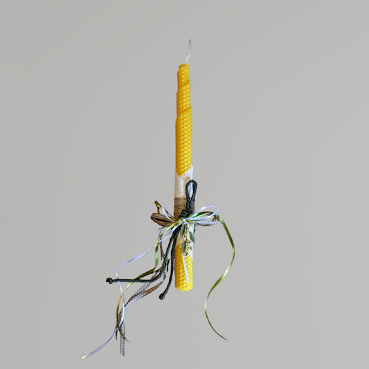 Easter candle with metal olive branch