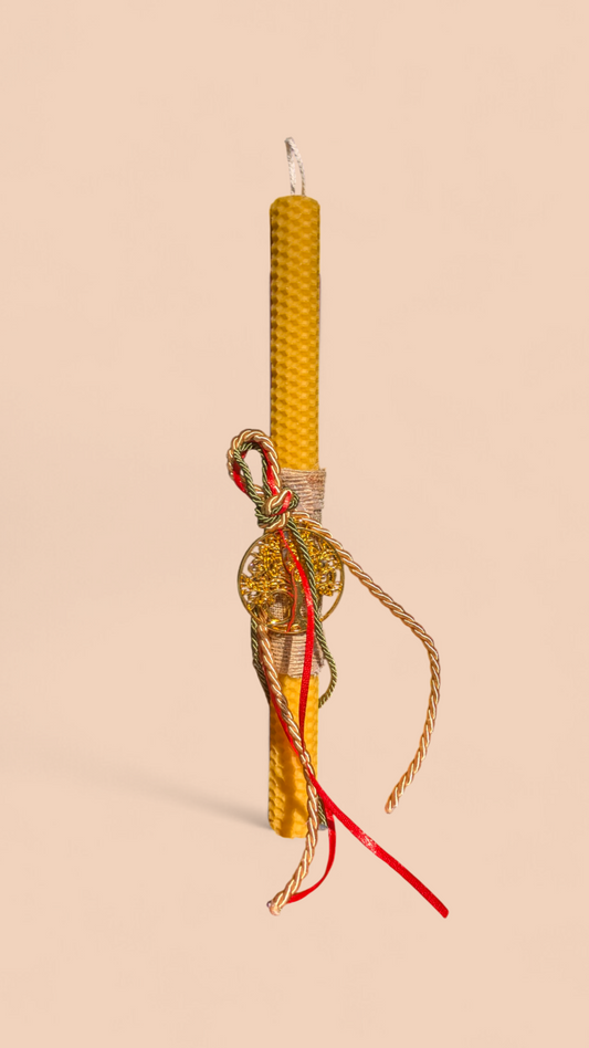 Πασχαλινή λαμπάδα με μεταλικό μεγάλο μπρελόκ δέντρο της ζωής