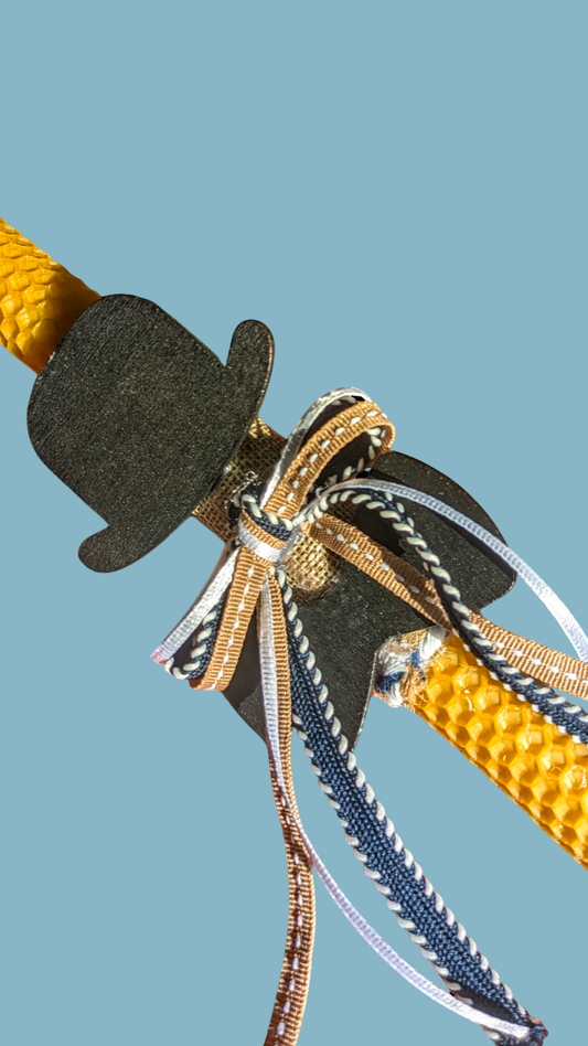 Πασχαλινή λαμπάδα με ξύλινα διακοσμητικά Mr. Moustache