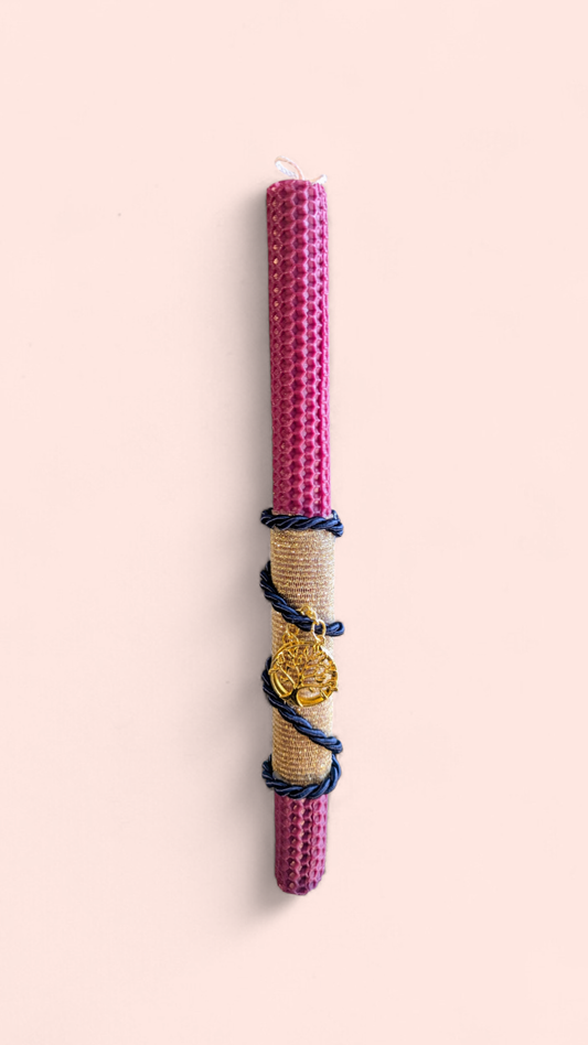 Πασχαλινή χρωματιστή λαμπάδα με μεταλικό μπρελόκ δέντρο της ζωής