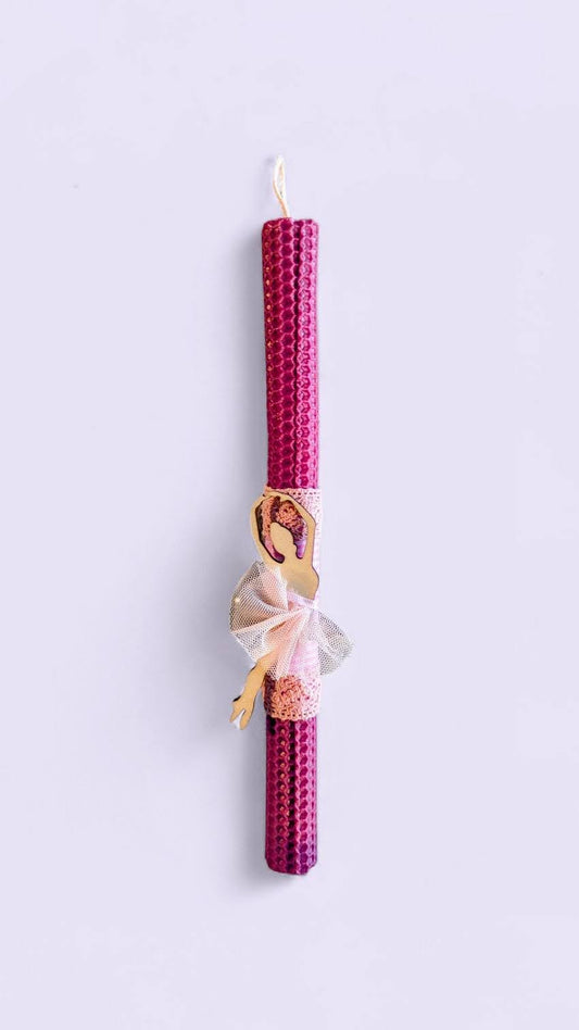Easter colored candle with wooden ballerina decoration