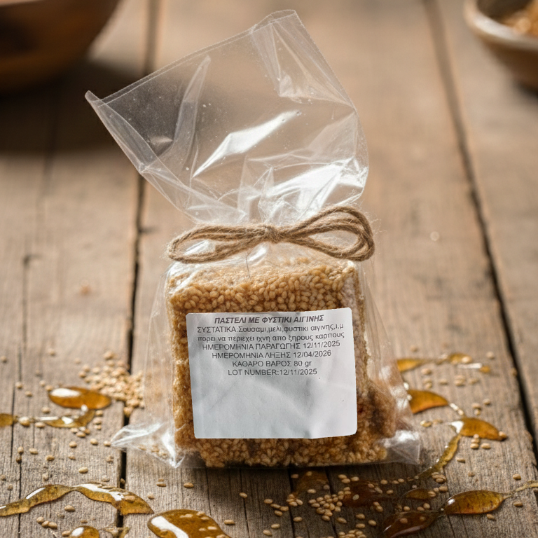 Χειροποίητο παστέλι με μέλι, σουσάμι & φυστίκια Αιγίνης