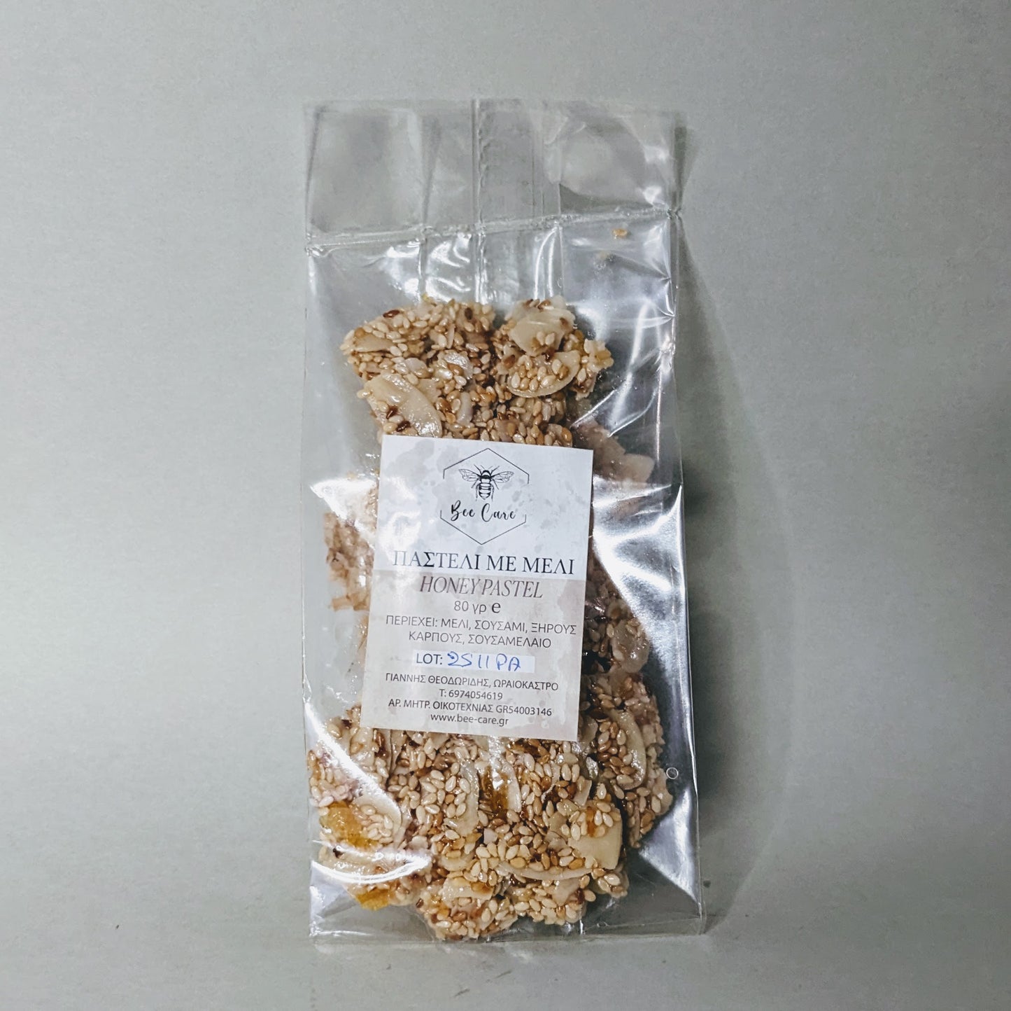 Handmade pasteli with honey, sesame, citrus fruits and nuts